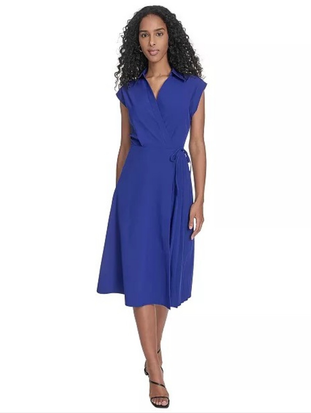 Calvin Klein NWT Royal Blue Faux Wrap A-Line Midi Dress Size 14 - Picture 3 of 8